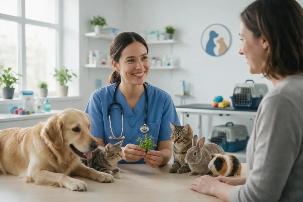 Consultation de phytothérapie vétérinaire avec chien, chat et NAC